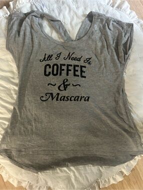 Graphic Scoop-Back Tank Top - Grey with Black Print
